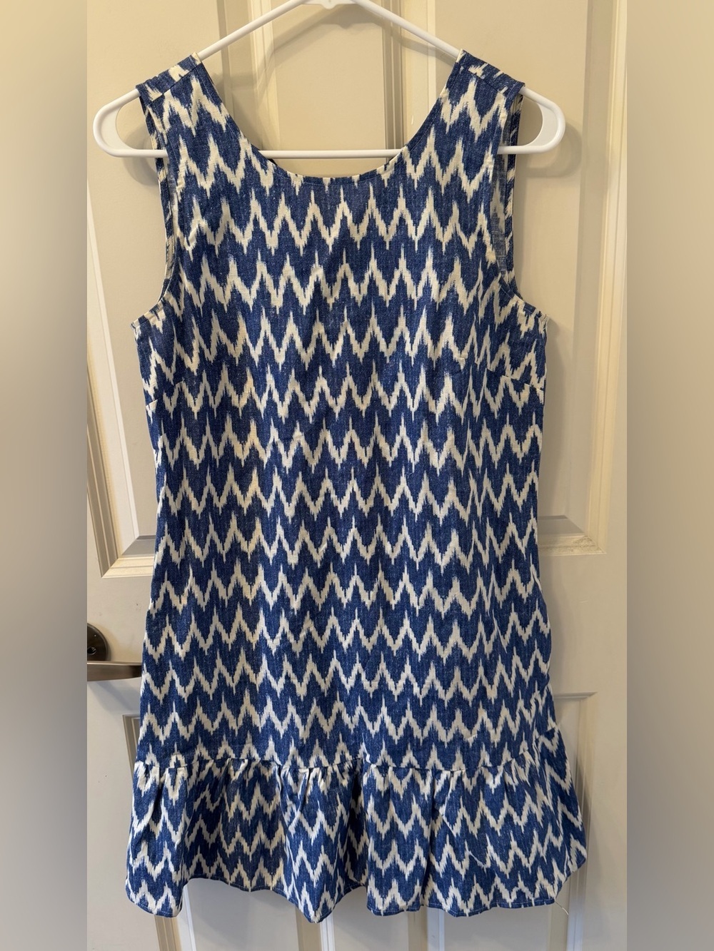 J. Crew Linen/Cotton Patterned Shift Dress, White/Blue, XS